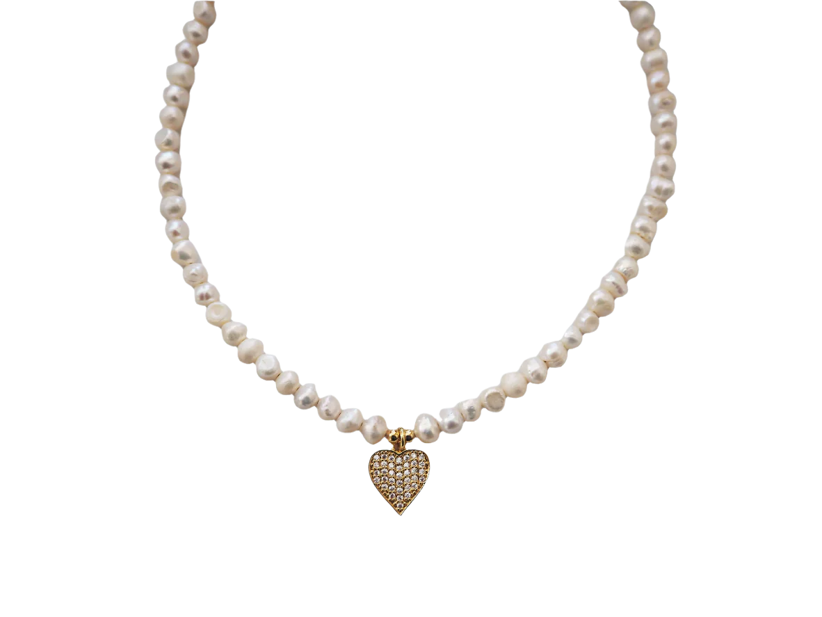 Freshwater Pearl Necklace with Heart-Pendant