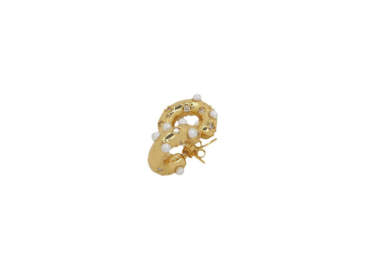 Gold Plated 18k Hoop Earrings with Pearls and Zircons