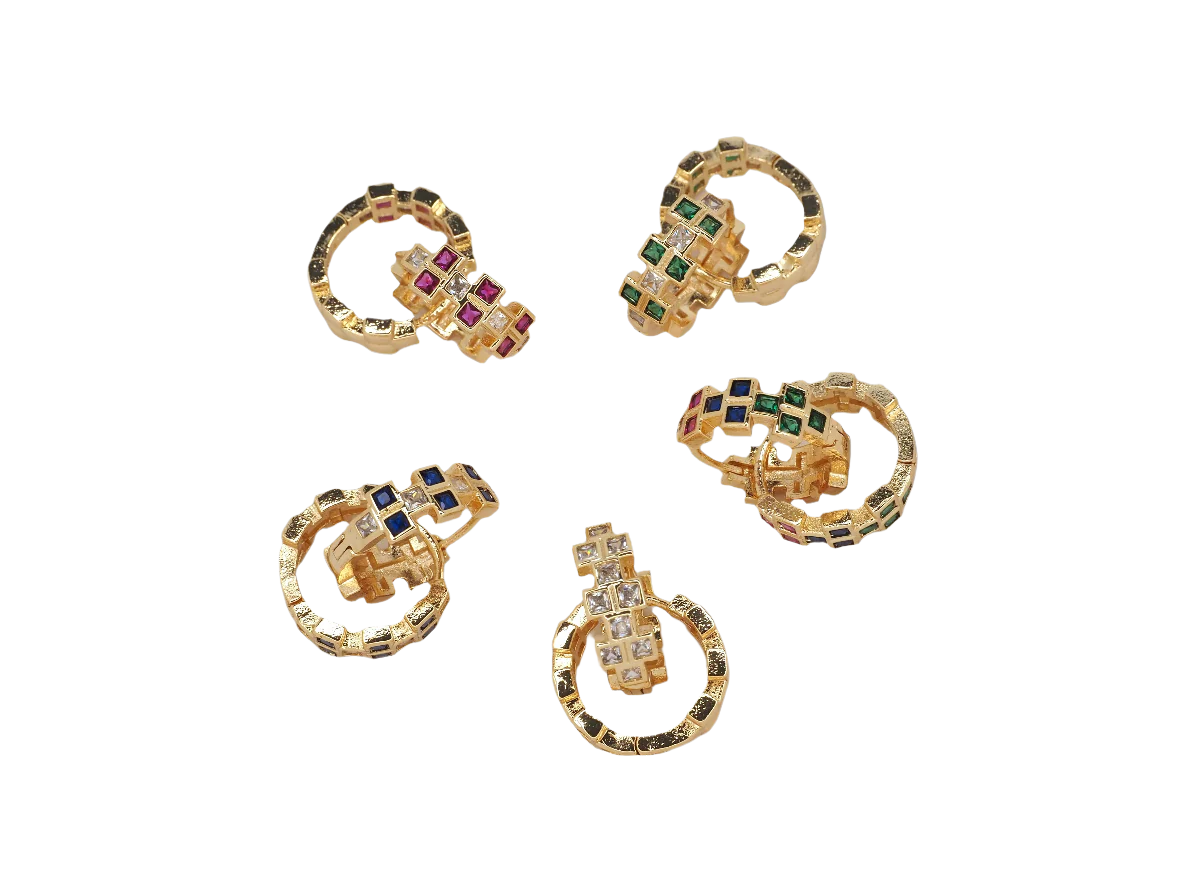 8k Gold Plated Huggie Earrings with Multi-Color Zirconia