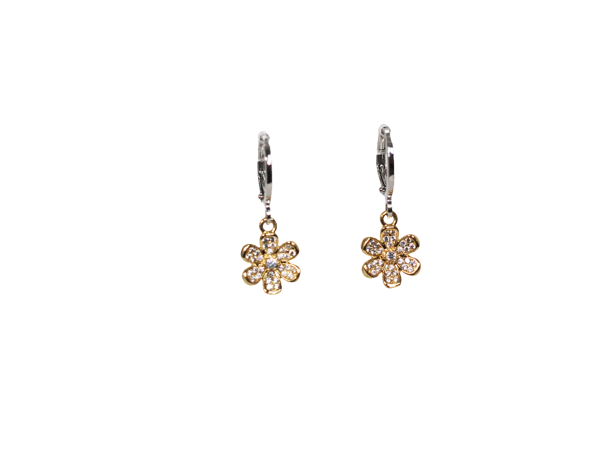 18k Gold Plated Huggies Earrings with Flower