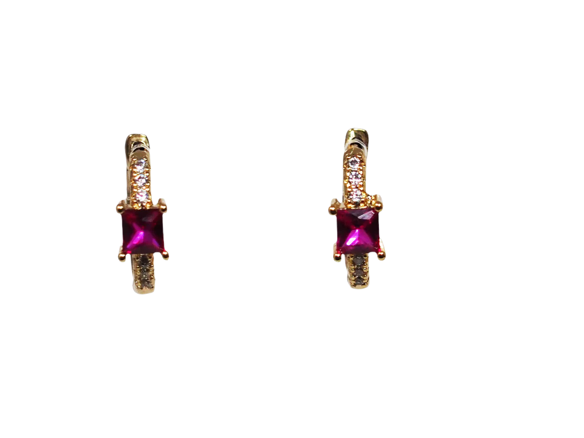 18k Gold Plated Square Huggies with Colored Zirconia
