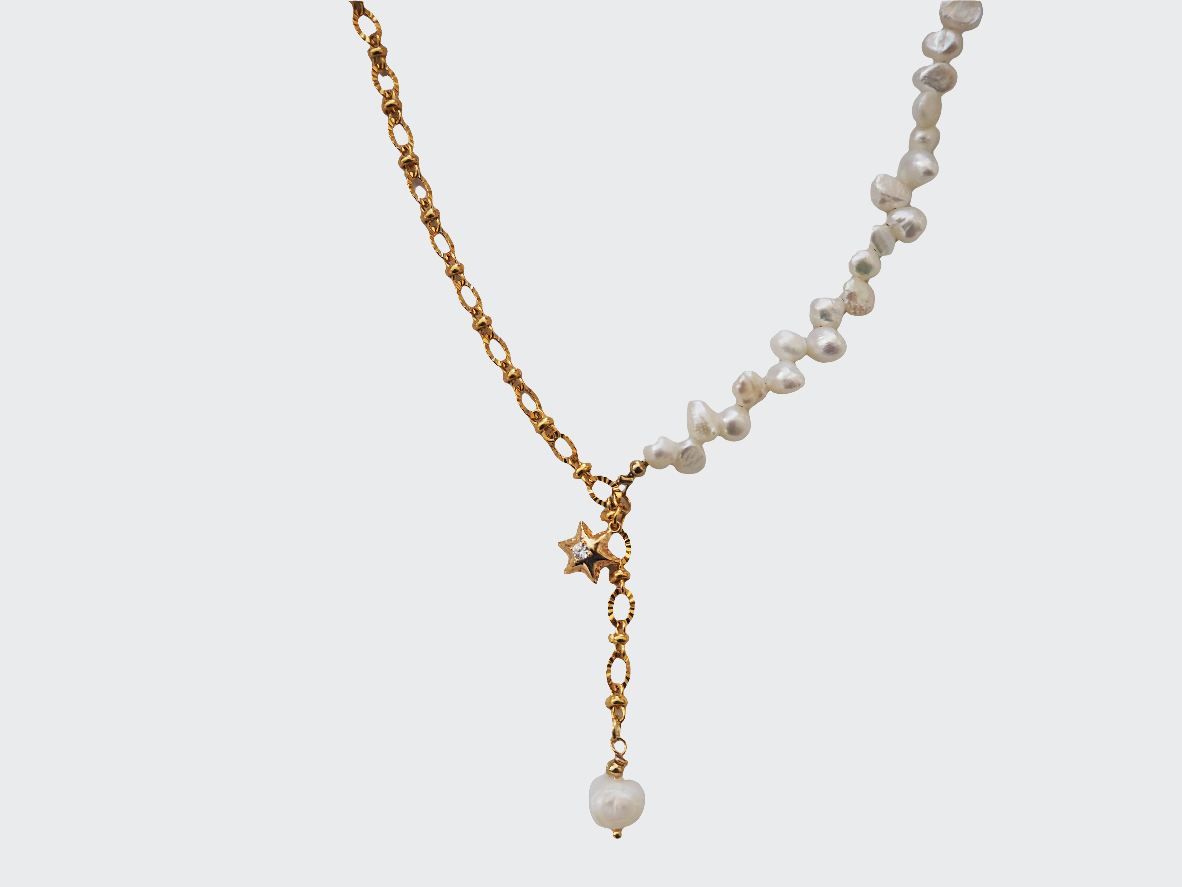 Freshwater Pearl Necklace with Half Chain & Star