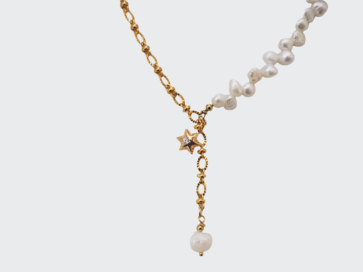 Freshwater Pearl Necklace with Half Chain & Star