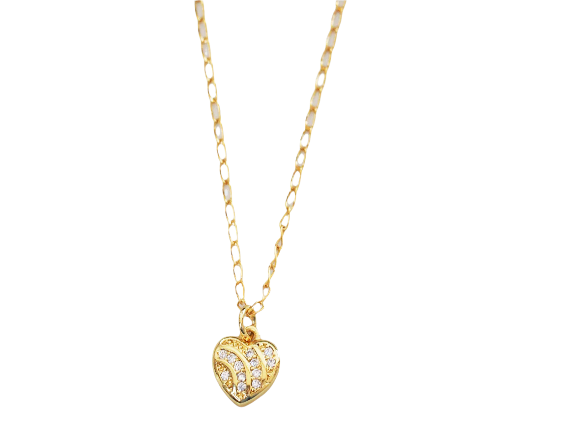 Heart Necklace with Line of Zircons – Gold Plated 18K