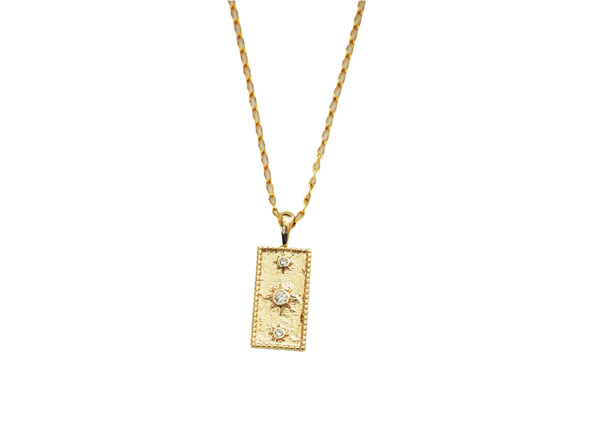 18K Gold-Plated Rectangle Pendant Necklace with Zircons
