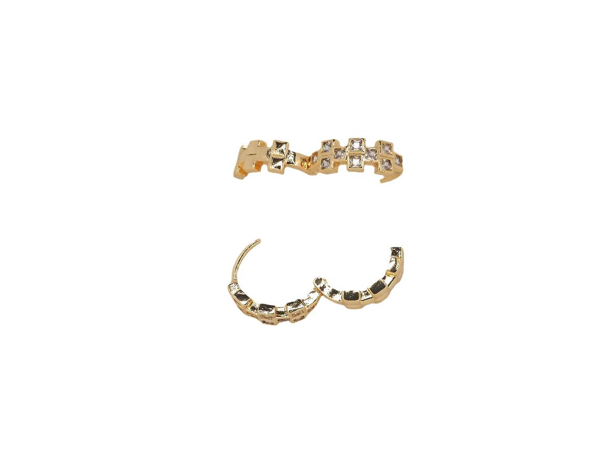 8k Gold Plated Huggie Earrings with Multi-Color Zirconia