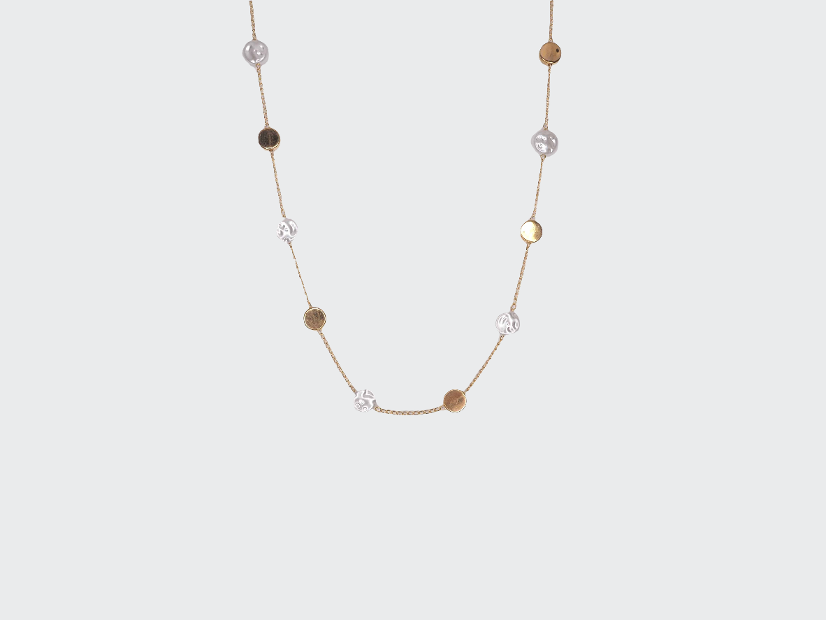 Coins & Pearls Necklace – 18k Gold Plated Chain with Synthetic Pearls