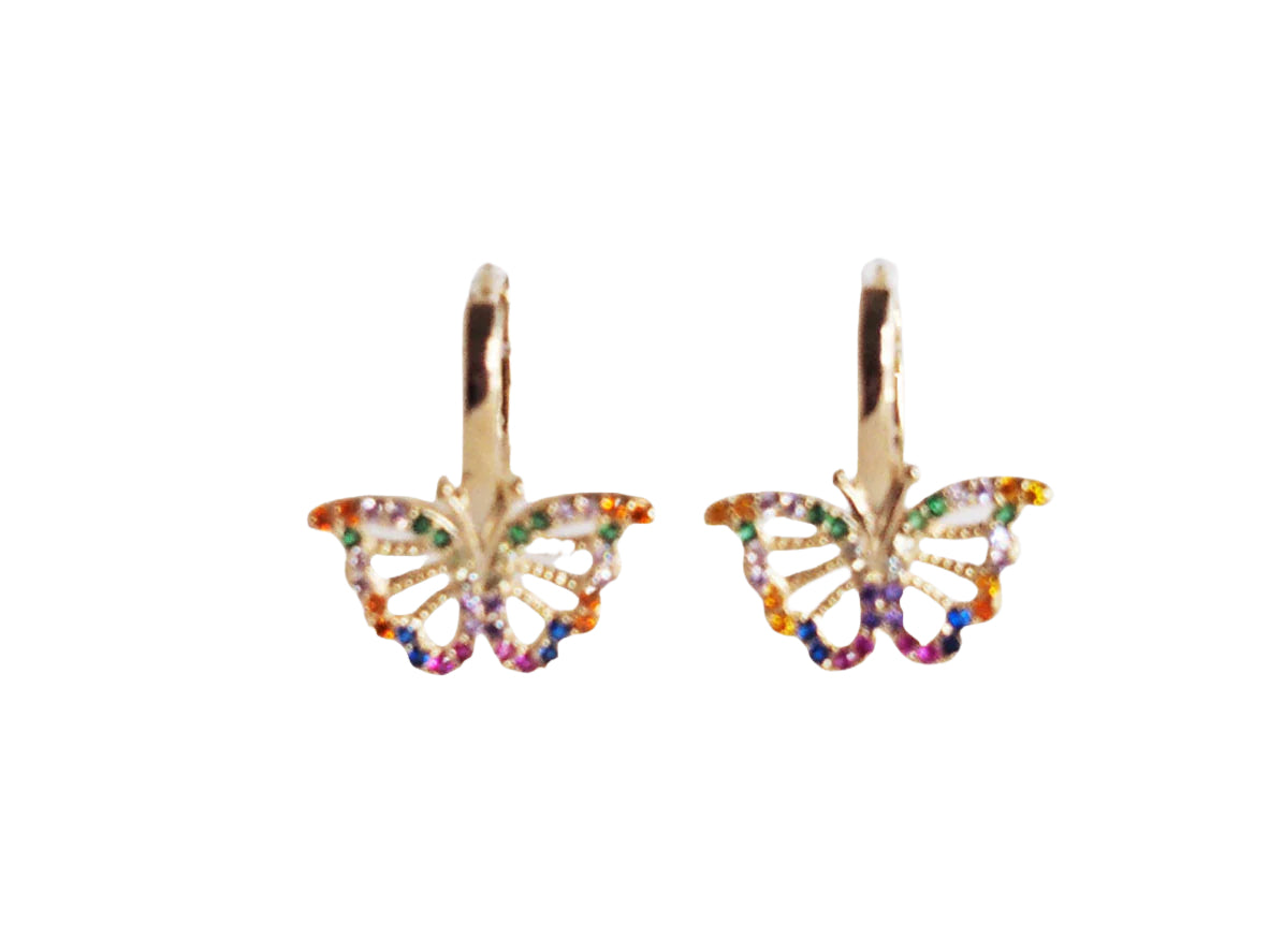 18k Gold Plated Huggie Earrings with Colorful Butterfly Design