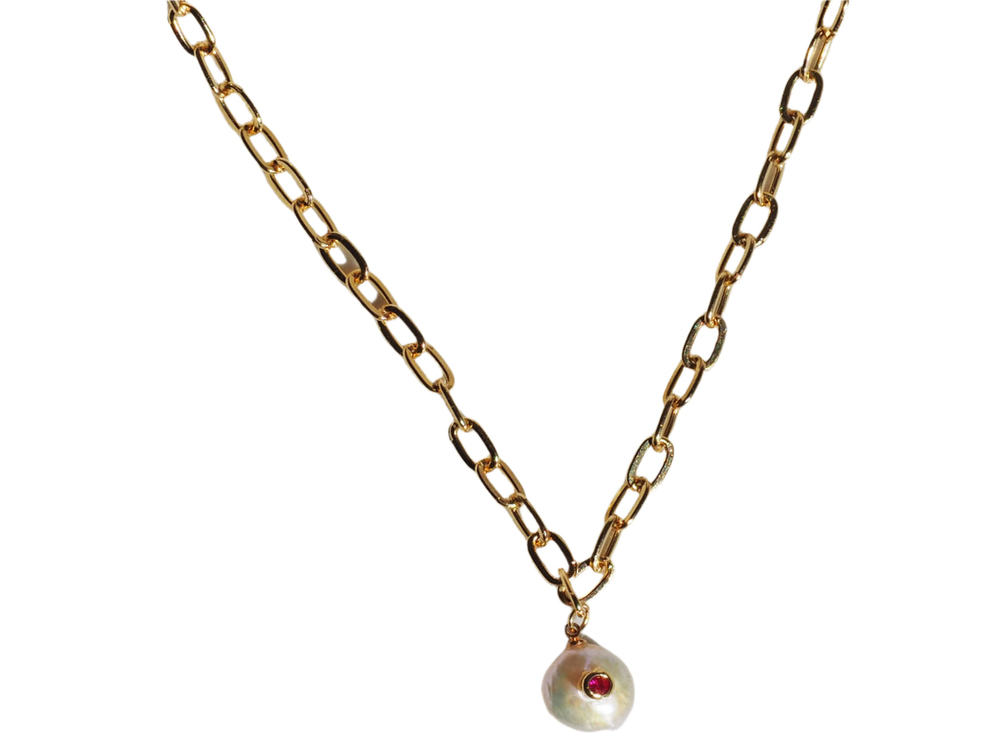 Natural Pearl and Zircon Necklace Gold Plated 18k