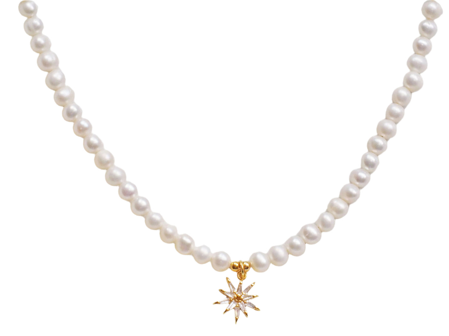 Natural Pearls and Star Pendant Necklace Gold Plated
