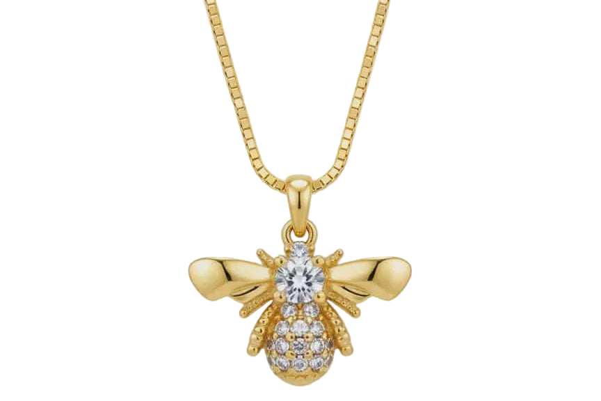 Bee Pendant Necklace with Zirconia – 18K Gold Plated
