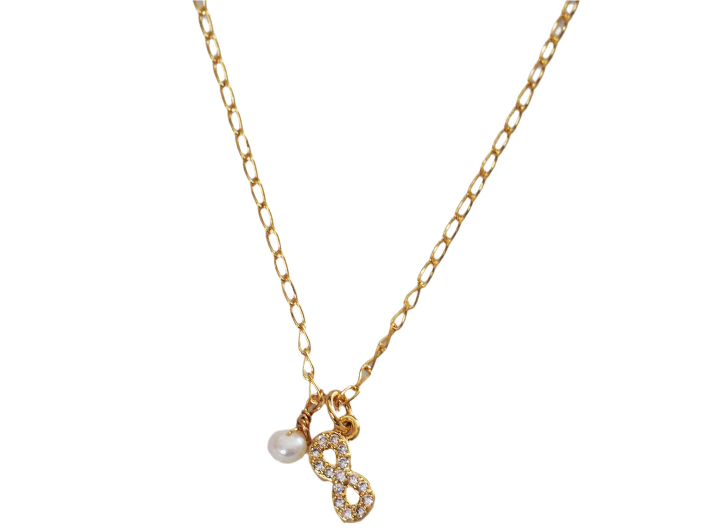 Infinite with Zircons and Pearl Pendant Necklace | 18K Gold Plated