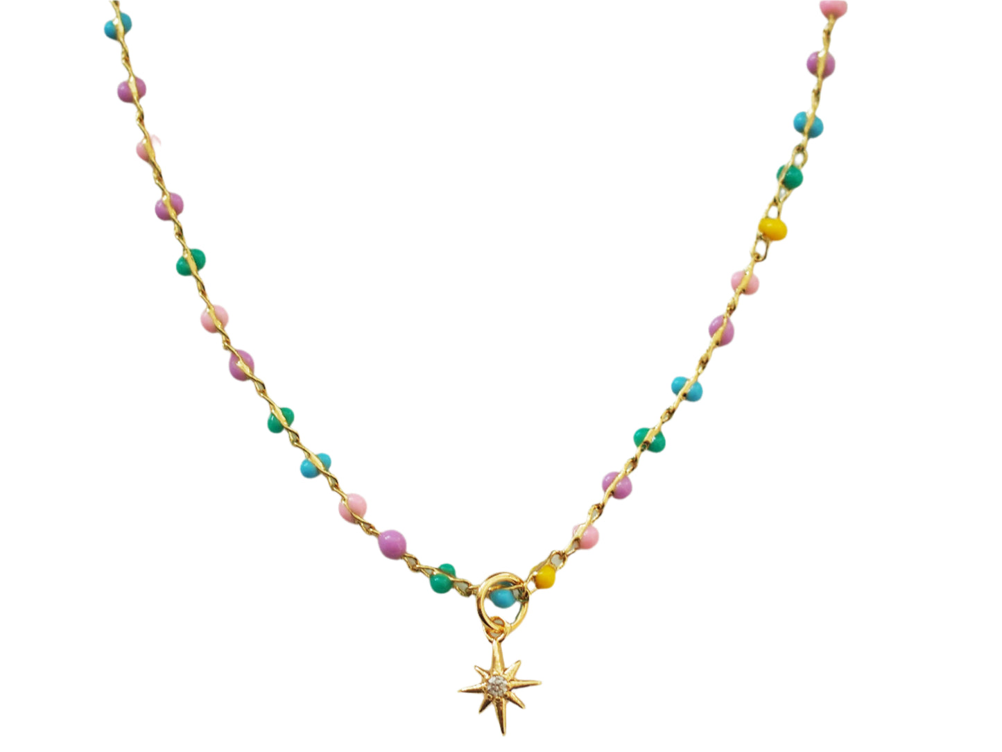 Necklace with Soft Colors & Mini Star Pendant with Zircons – 18k Gold Plated