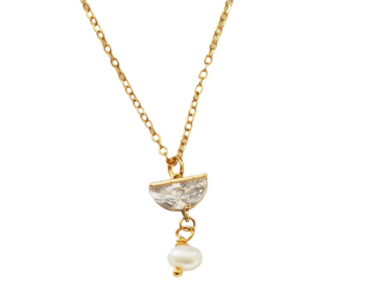 Crystal & Pearl Necklace - Gold Plated 18k