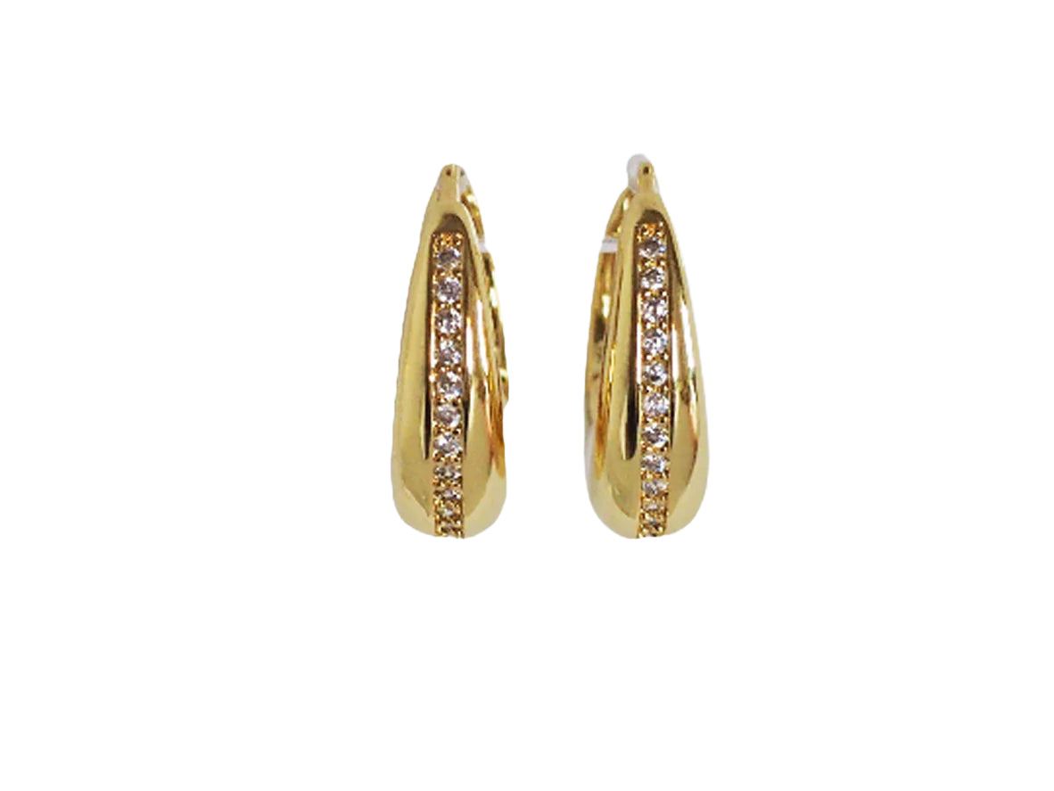 18k Gold Plated Huggie Earrings with Lines of Zirconia