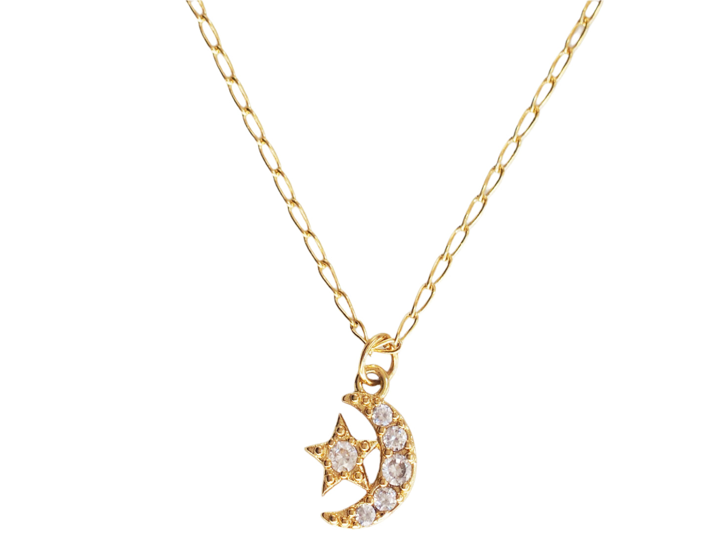 Moon & Star Necklace – 18K Gold Plated, Adjustable 17