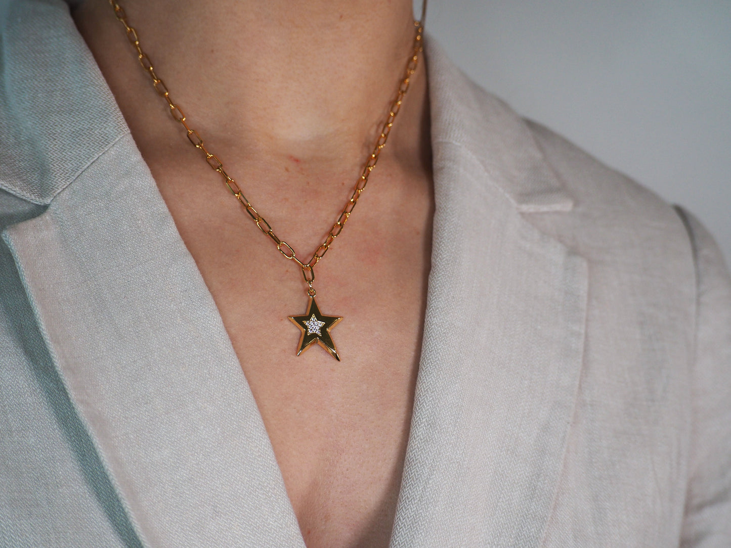 18K Gold-Plated Star Pendant Necklace with Zircons