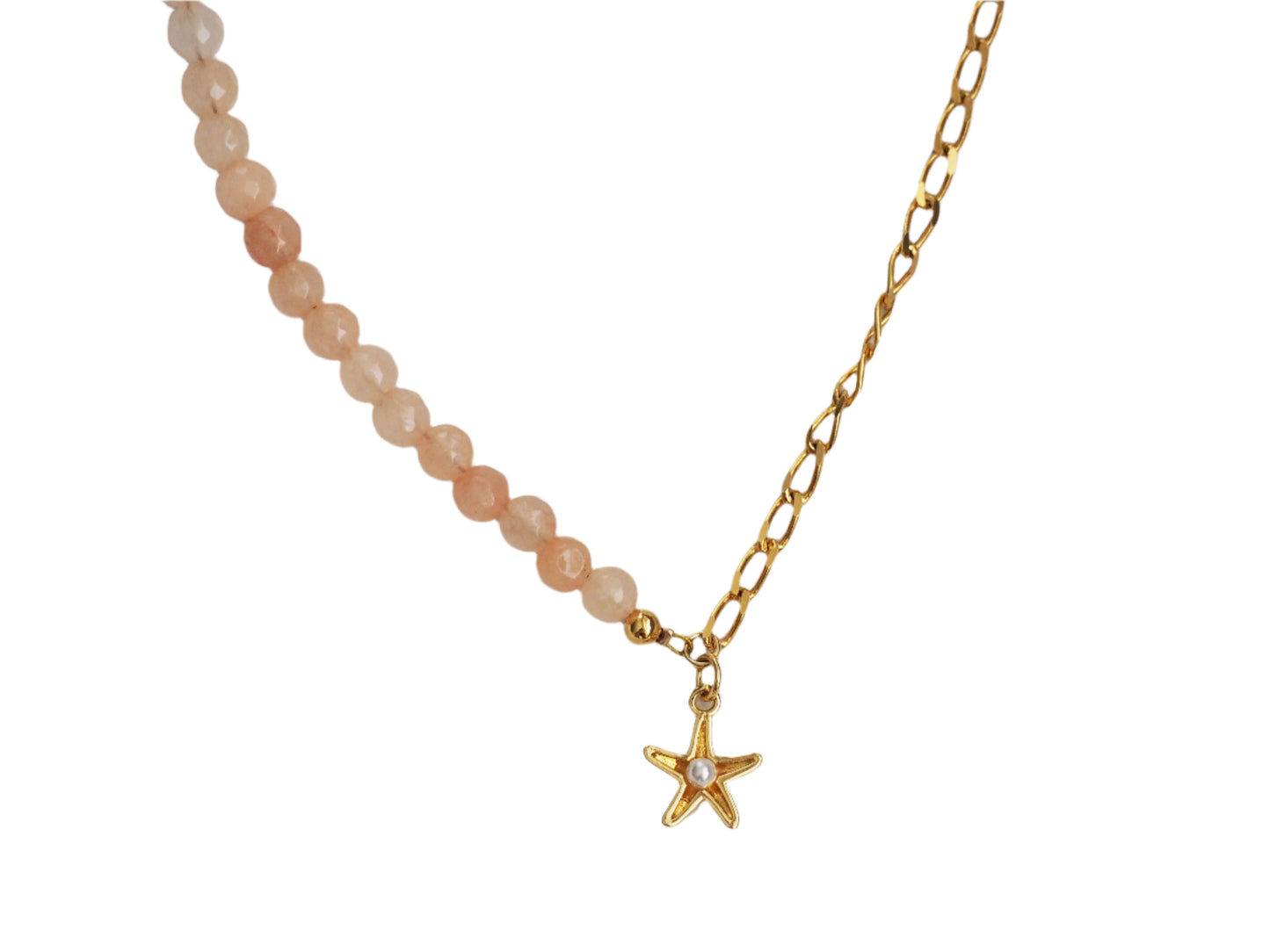 Pink Agate & Chain Necklace with Starfish Pendant – 18K Gold Plated
