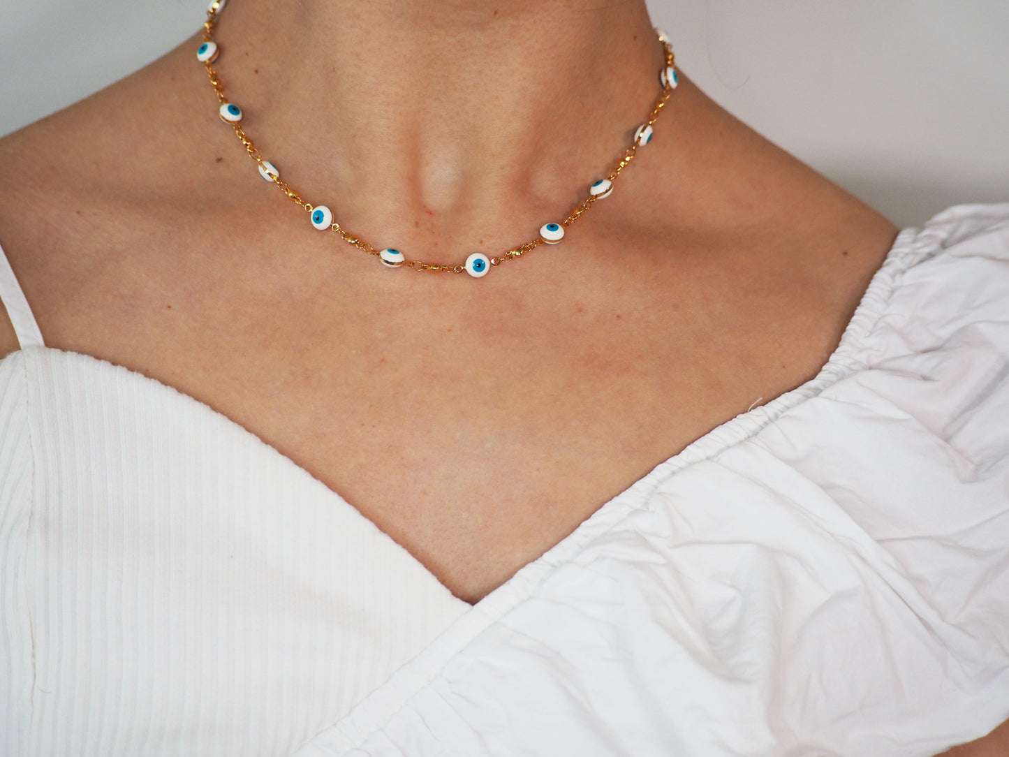 Evil Eye Stones Necklace – 18k Gold Plated