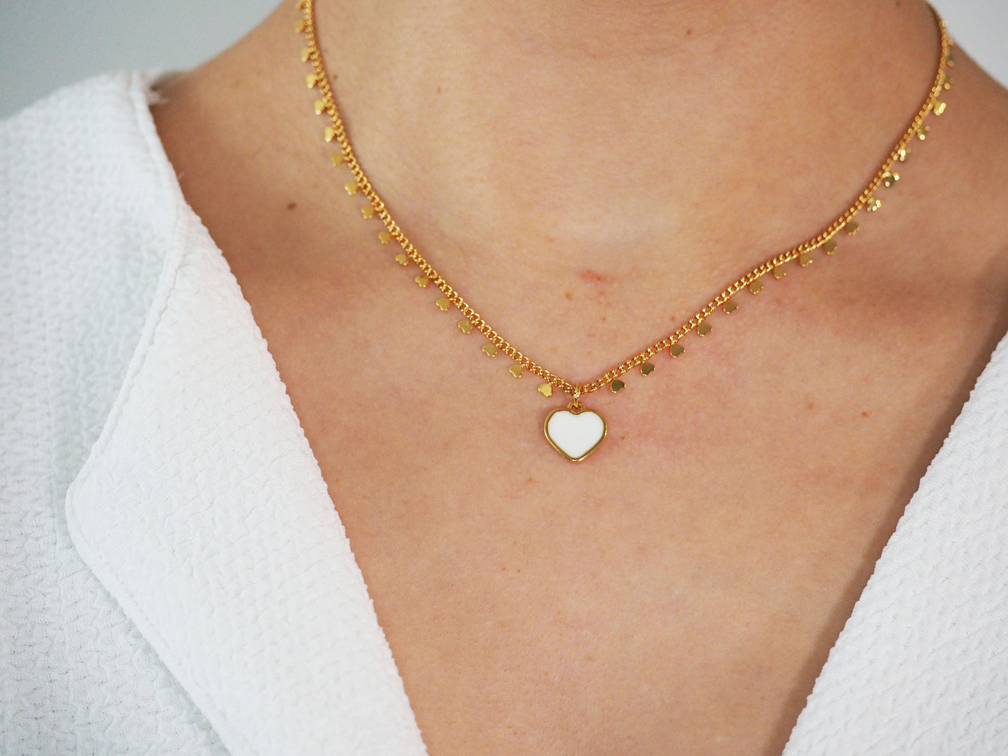 Gold Plated Heart Necklace with White Heart Pendant
