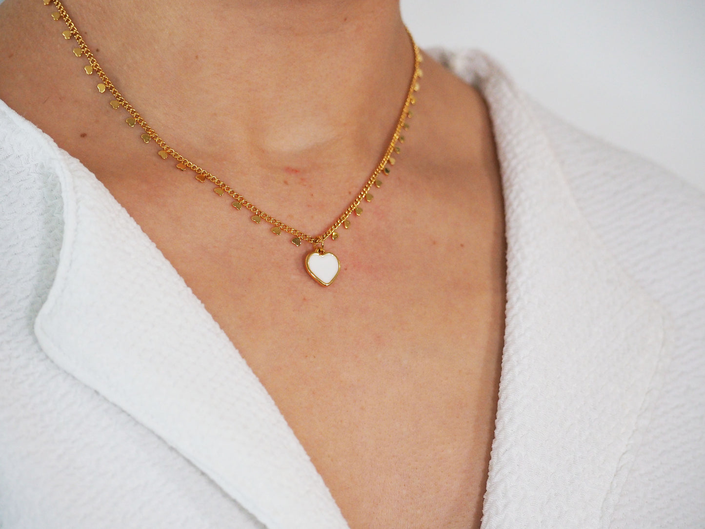 Gold Plated Heart Necklace with White Heart Pendant