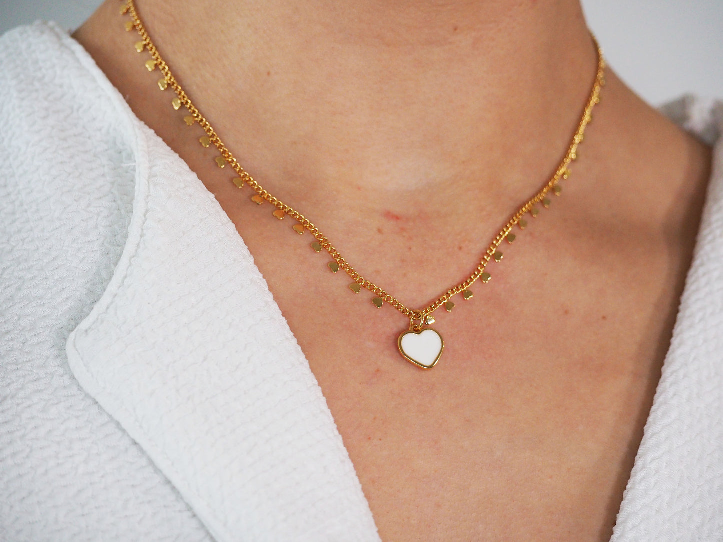 Gold Plated Heart Necklace with White Heart Pendant