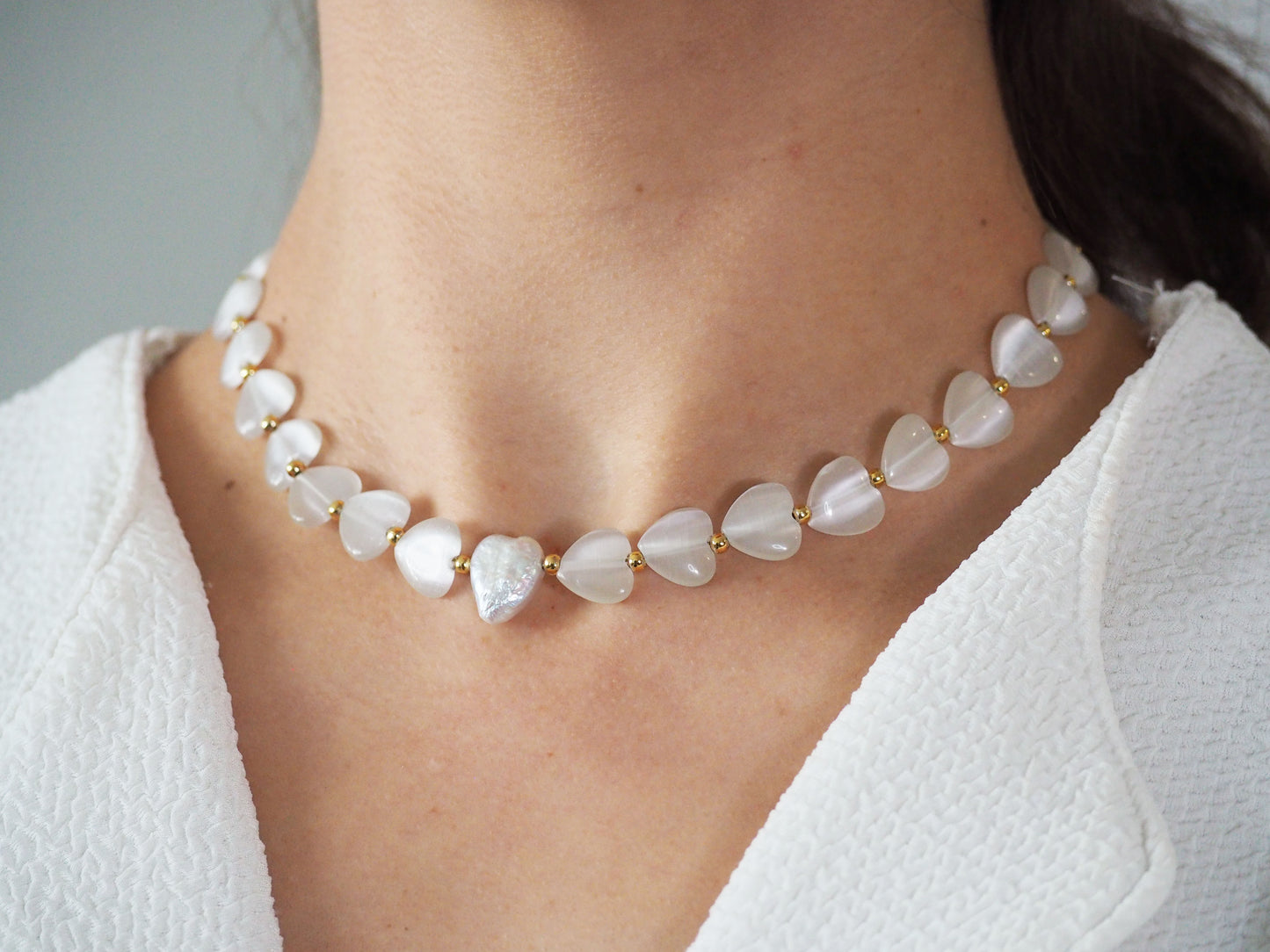 Heart of Agatha Necklace – White Heart Agatha Stone & Mother of Pearl