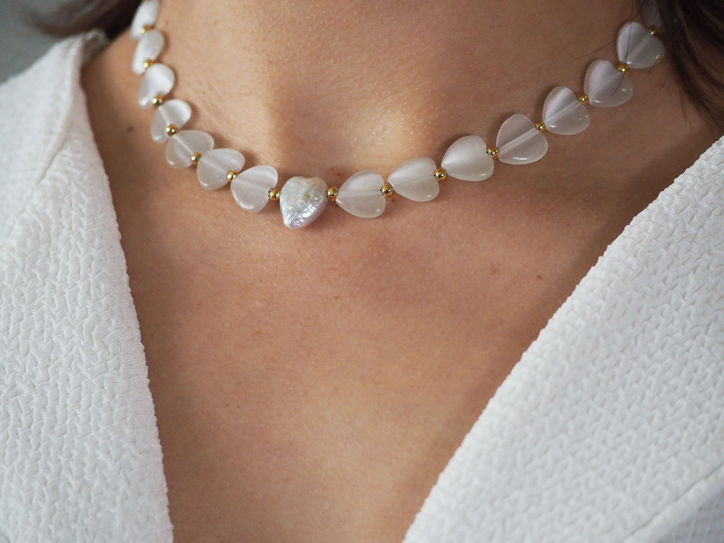 Heart of Agatha Necklace – White Heart Agatha Stone & Mother of Pearl