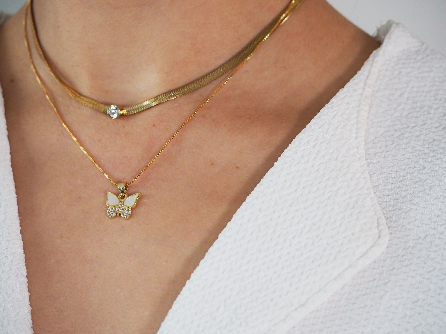Butterfly Necklace with Mother of Pearl & Zirconia Gold Plated 18k