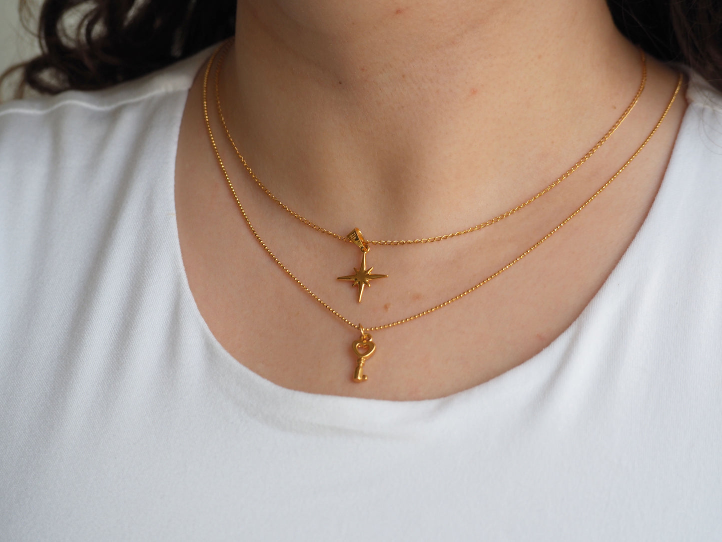 North Star Pendant Necklace Gold Plated 22k