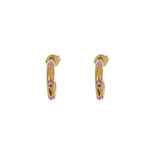 Pink Zircon Hoops - Gold Plated 22k, Waterproof