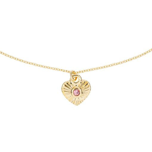 Heart Pendant Necklace Gold Plated 22k with Pink Zircon