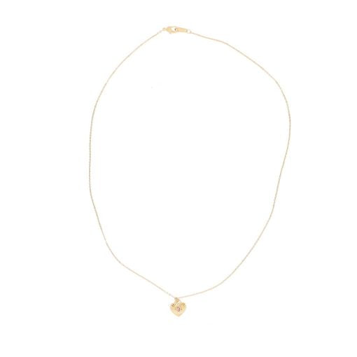 Heart Pendant Necklace Gold Plated 22k with Pink Zircon