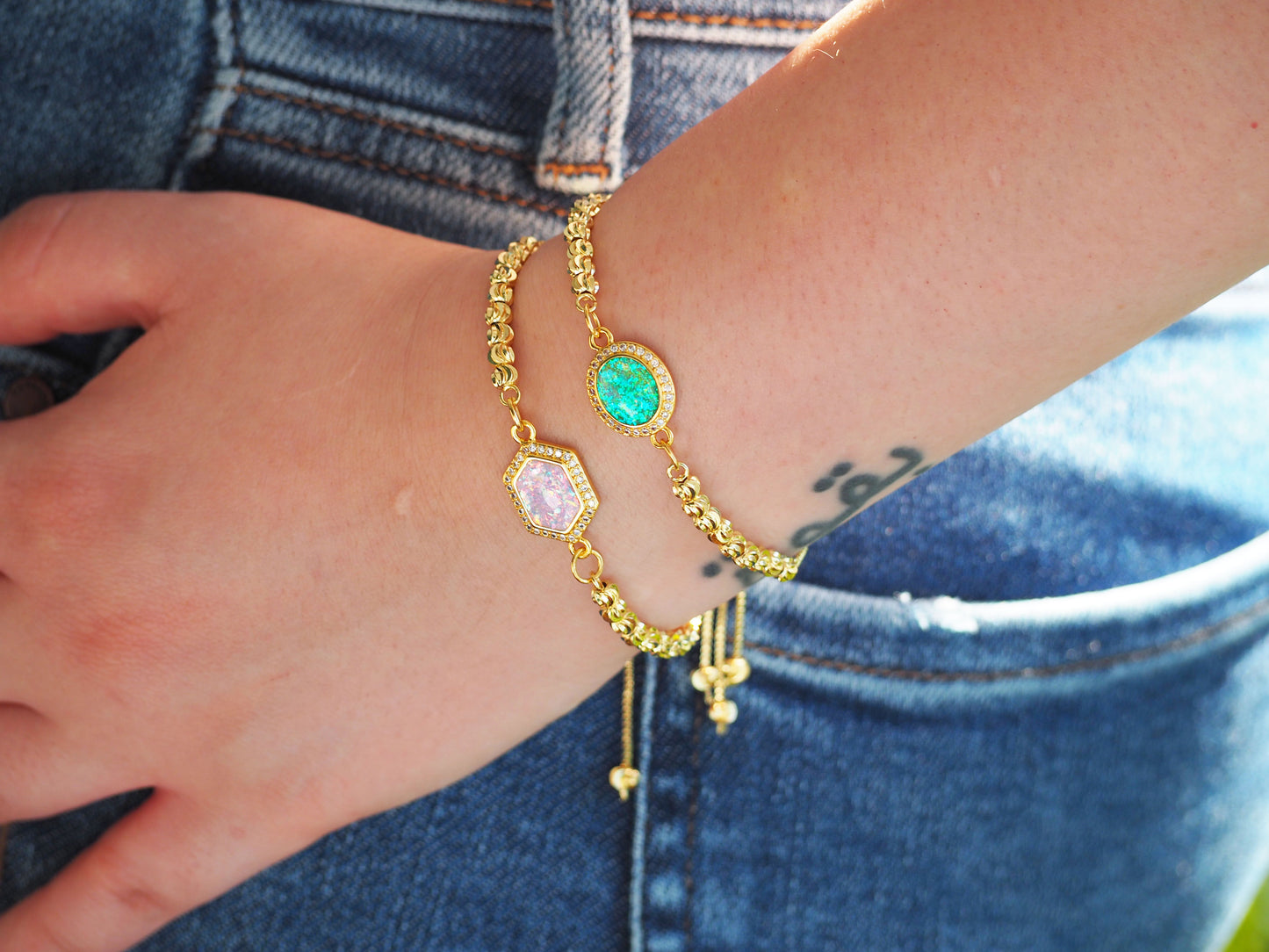 Adjustable Crystal & Color Stone Bracelet