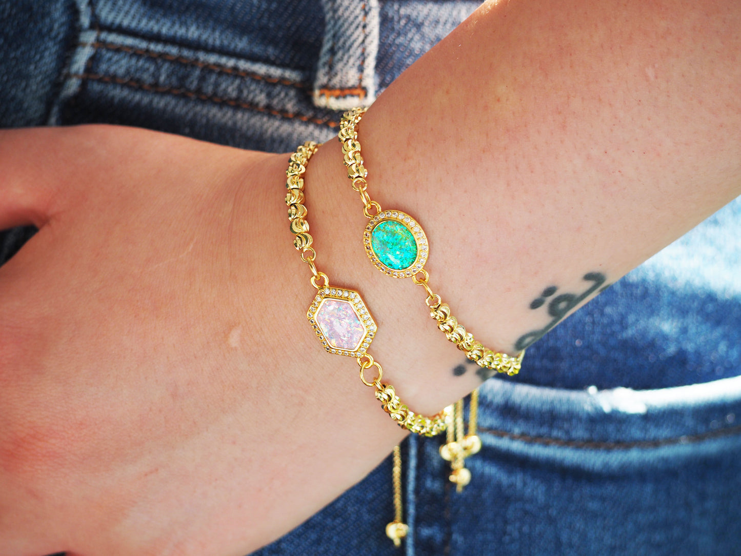 Adjustable Crystal & Color Stone Bracelet
