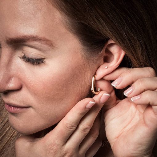 Rectangle Hoops with White Zircon - Gold Plated 22k, Waterproof