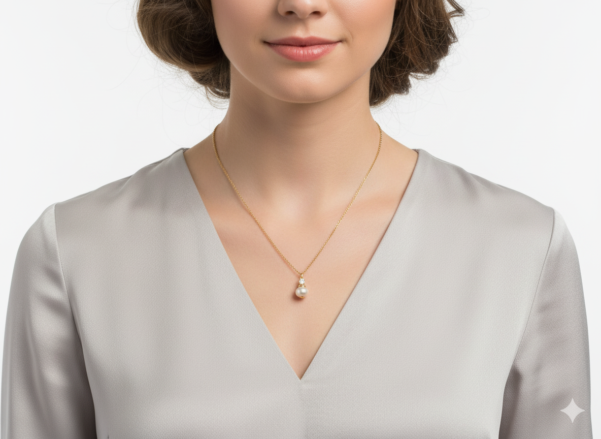 Pearl Pendant Necklace – 18K Gold Plated with Zirconia