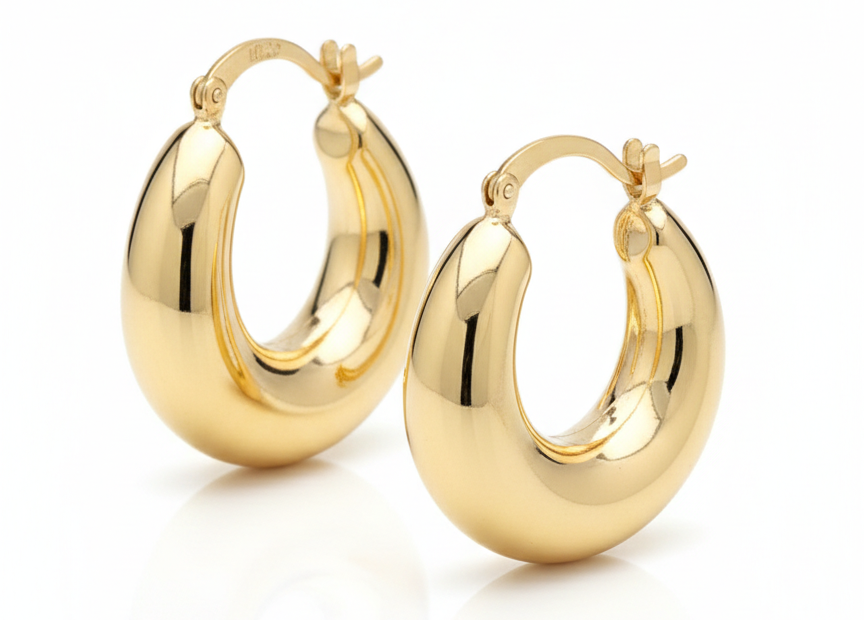 Chunky Classic Huggie Hoop Earrings – 18K Gold Plated