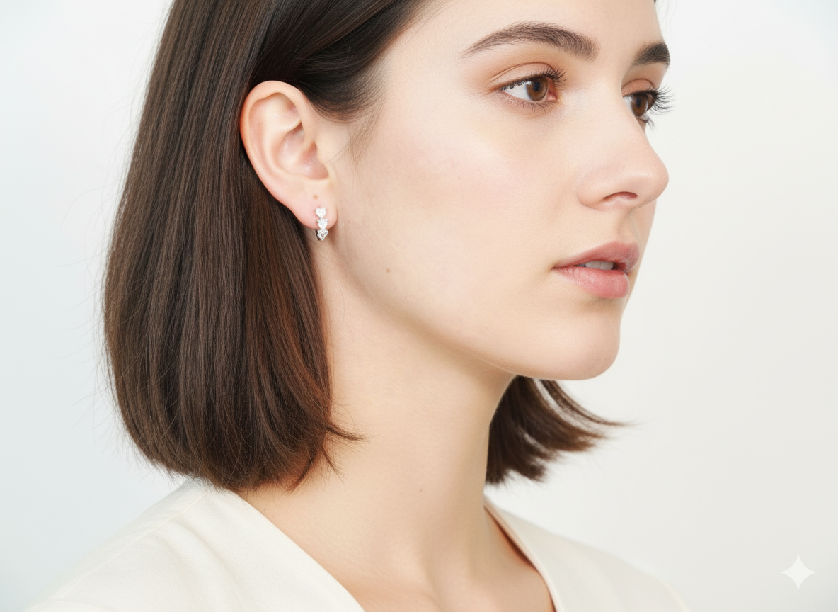 Huggies White Zircons Earrings in Sterling Silver 925