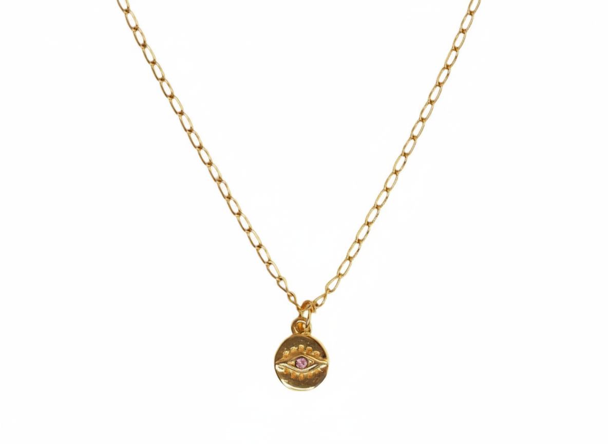 Mini Pink Evil Eye Pendant Necklace – 18K Gold Plated