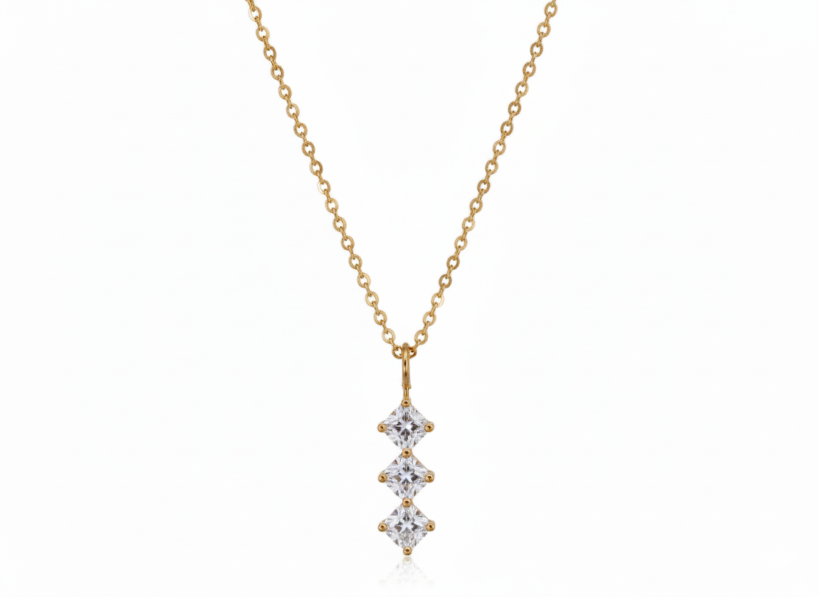 Stick Pendant Necklace with Zirconia – 18K Gold Plated