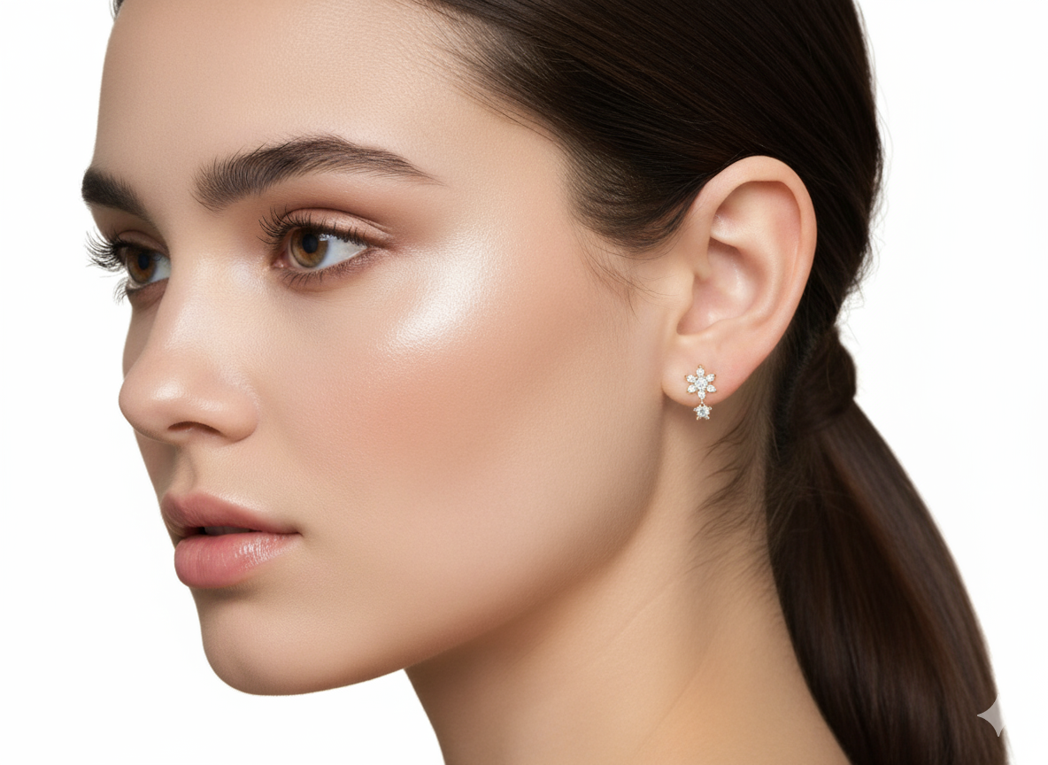 18k Gold Plated Double Star Earrings with Zirconia