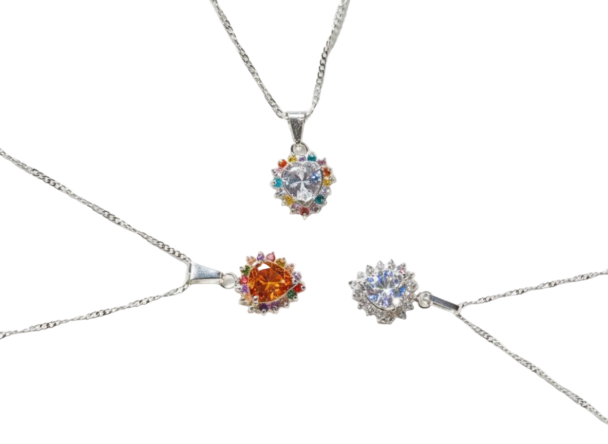 Color Heart Necklace Sterling Silver 925 with Zirconia and Mini Zirconia