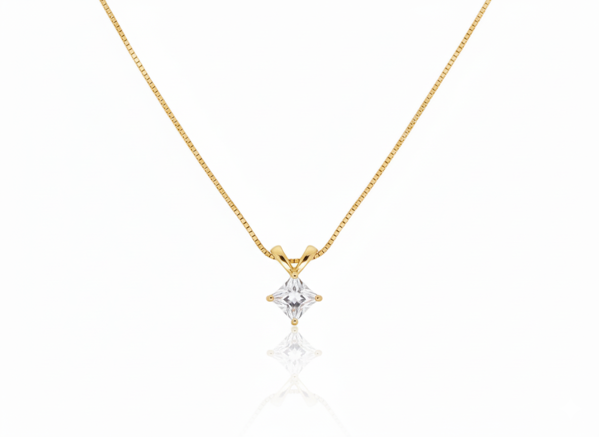 Necklace White Zirconia Diamond Shape - Gold Plated 18K