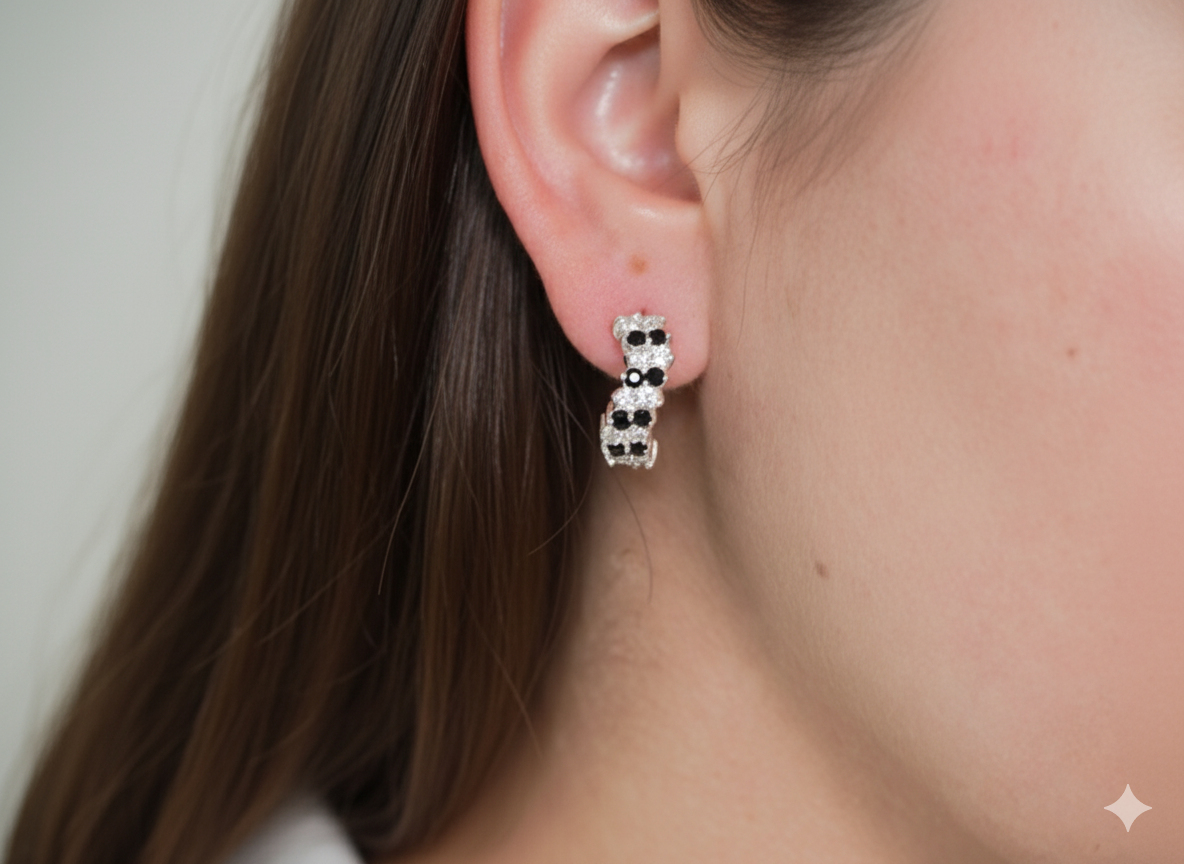 Huggies Black Zircons Earrings in Sterling Silver 925