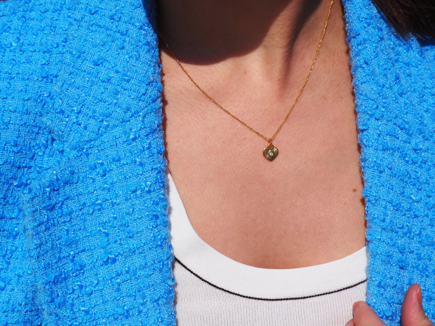 Necklace Gold Heart Pendant with Blue Zircon | 22k Gold Plated