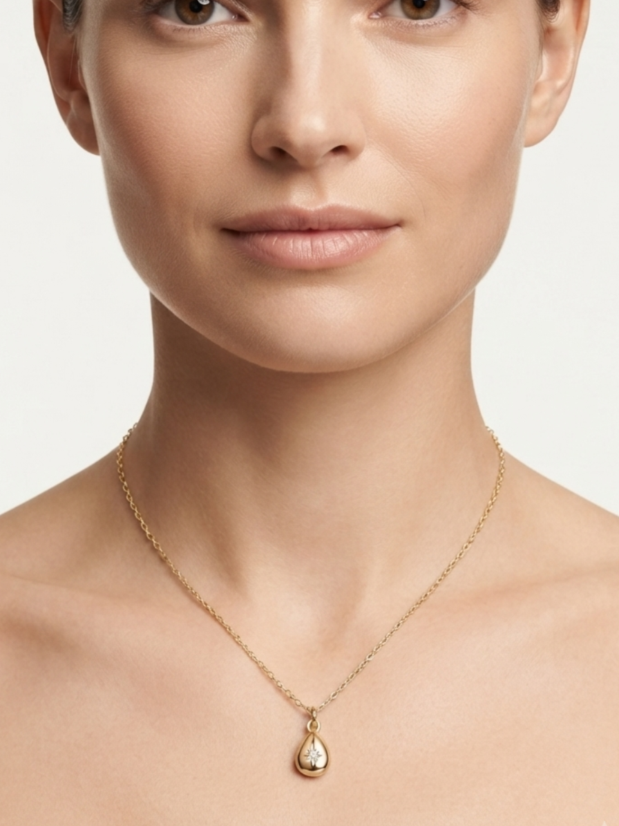 Zirconia Drop Pendant Necklace – 18K Gold Plated
