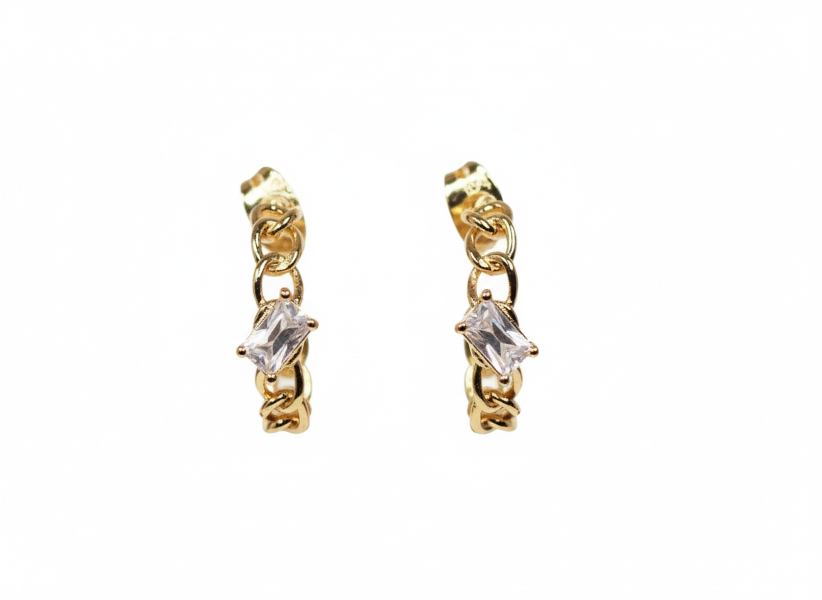Hoops Square Zircon Earrings - Gold Plated 18k