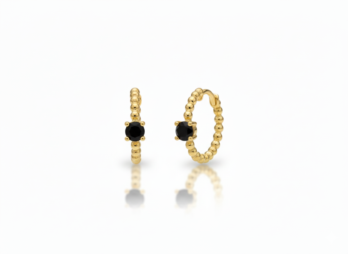 Textured Huggies with Zirconia – 18K Gold Plated