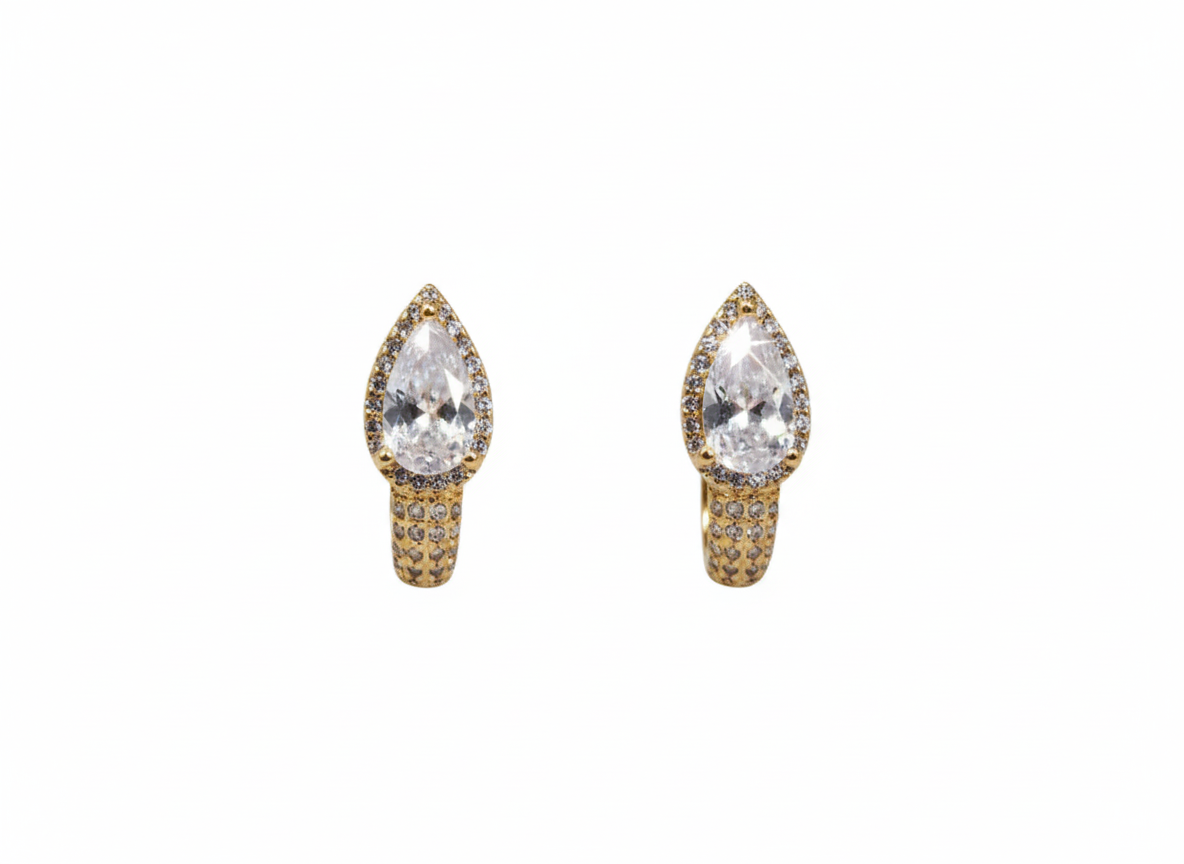 18k Gold Plated Elegant Huggies with White Zirconia & Mini Zircons
